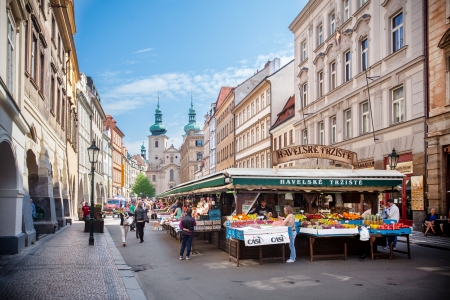Prague, Czech Republic - May 9, 2013: Havelske Trziste ? Havel?s Market.  Permanent marked in the center of Prague. Market  has been continuously open since 1232.のeditorial素材