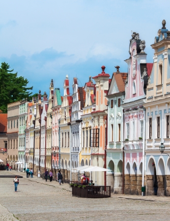 Telc, Czech Republic - May 10, 2013: A row of old Renesaince houses. One of the most beautiful markets in Europe. UNESCO World Heritage Site.のeditorial素材