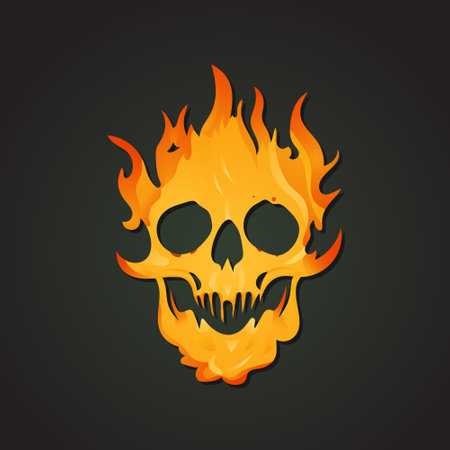 Skull on Fire With Flames on a Dark Background - Elegant Illustration - Vector Design - Vector Fileのイラスト素材