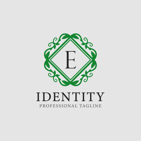 E letter leaf monogram logo and text badge emblem -  vector imageのイラスト素材