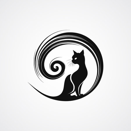 Abstract black cat on a white background with a circle. vector illustrationのイラスト素材