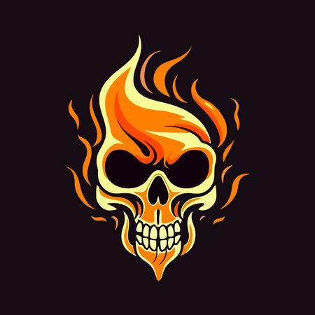 Skull with a flame on a black background. Vector illustration.のイラスト素材