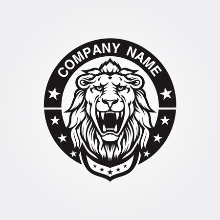 Lion head vector logo design template. Vintage style lion head vector logo.のイラスト素材