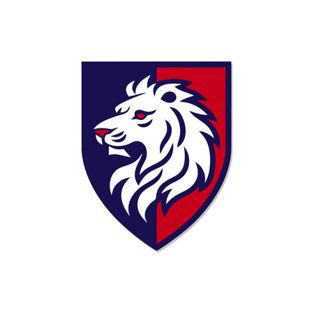 Lion head shield logo template on white background. Vector illustration.のイラスト素材