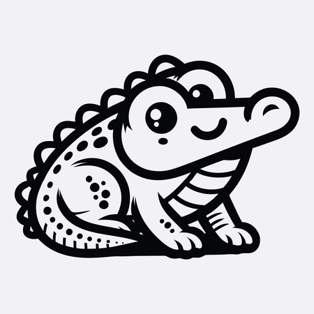 Cartoon crocodile in black and white, smiling, side view. Lie art, Vector file.のイラスト素材