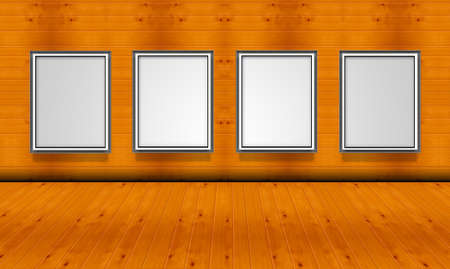 Empty picture frames in the art gallery wood room no lightの写真素材