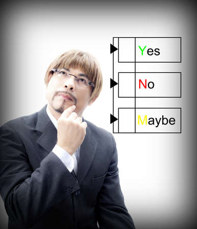 Portrait of a Businessman   thinking how to choosing  yes,no,maybeの写真素材