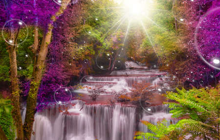 Twilight Zone waterfalls fantasy,Soapsuds vivid Light color think for Godの写真素材