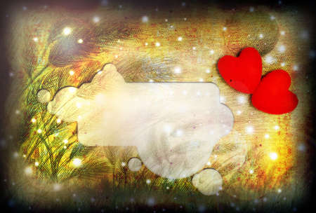 Sketch drawing meadow and 2 heart placed on the image ,Two spaces for your text emotional love in memory  Vintage style の写真素材