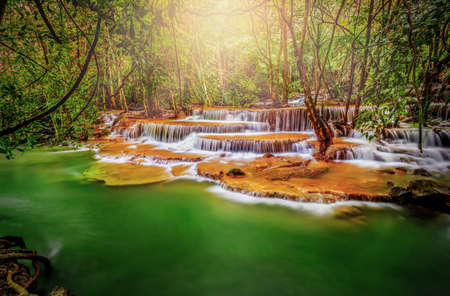 	Beautiful waterfall emerald Erawan special light, Kanchanaburi, Thailandの写真素材