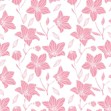 Floral seamless pattern design. Pastel pink color vector fabric design.