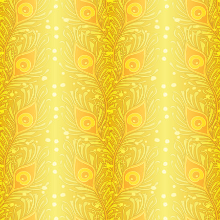 Peacock Feathers Seamless Pattern Peacock, Wallpaper, Gold Backgroundのイラスト素材