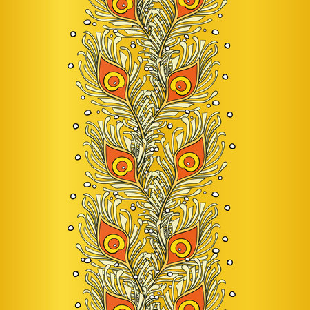 Peacock Feathers Seamless Pattern Peacock, Wallpaper, Gold Backgroundのイラスト素材
