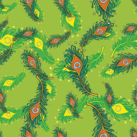 Peacock Feathers Seamless Pattern Peacock, Wallpaper, Green Backgroundのイラスト素材