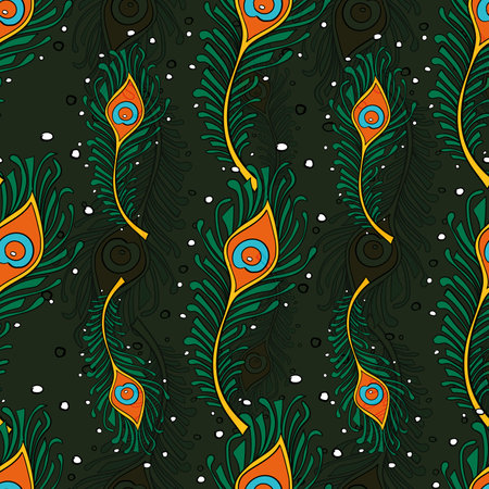 Peacock Feathers Seamless Pattern Peacock, Wallpaper, Green Backgroundのイラスト素材