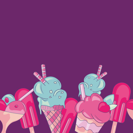 Cute Seamless Pattern With Ice Cream, Vector Seamless Summer Pattern.のイラスト素材