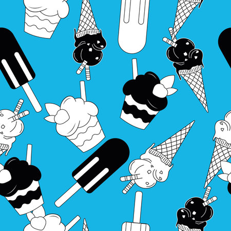Cute Seamless Pattern With Ice Cream, Vector Seamless Summer Pattern.