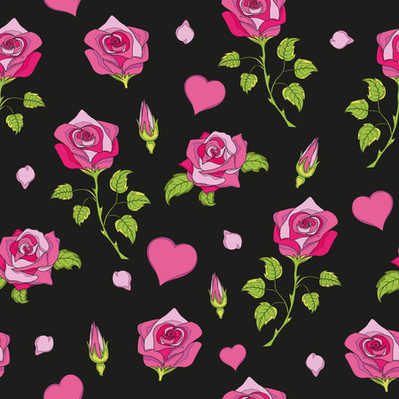 Seamless pattern with roses, vector illustration. Perfect for background greeting cards and invitations for weddings, birthdays, Valentine's Day, and Mother's Day.のイラスト素材