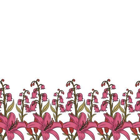 Lily floral botanical flowers. Vector illustration set. Seamless pattern background.のイラスト素材