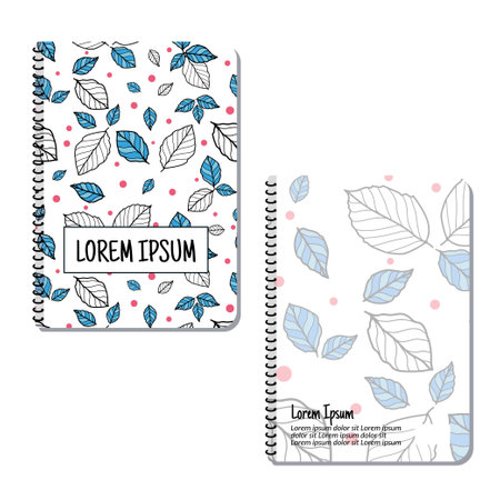 Cover page templates. Flowers and leaves pattern layouts. Applicable for notebooks and journals, planners, brochures, books, catalogs etc. Repeat patterns and masks used, able to resize.のイラスト素材