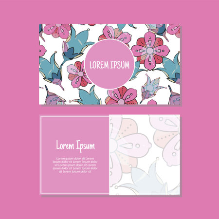 Business card template, floral seamless pattern vector design. Double-sided creative business card template. Landscape orientation. Vector illustration. able to resize.のイラスト素材