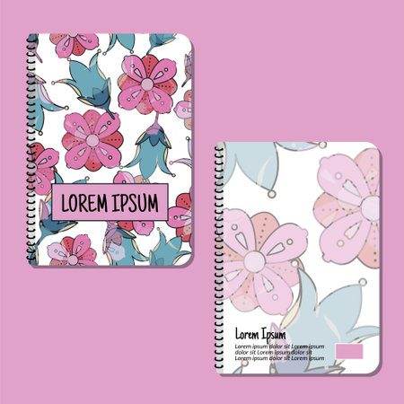Cover page templates. floral pattern layouts. Applicable for notebooks and journals, planners, brochures, books, catalogs etc. Repeat patterns and masks used, able to resize.のイラスト素材