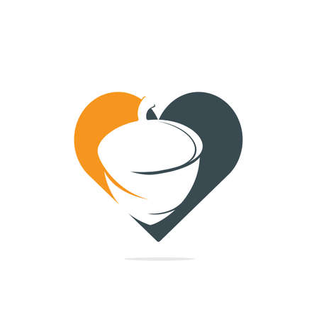 Creative Acorn heart shape logo Design Template. Autumn love vector logo design.のイラスト素材