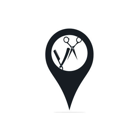 Point Barbershop Logo Template. Gps and Scissors icon vector design.のイラスト素材