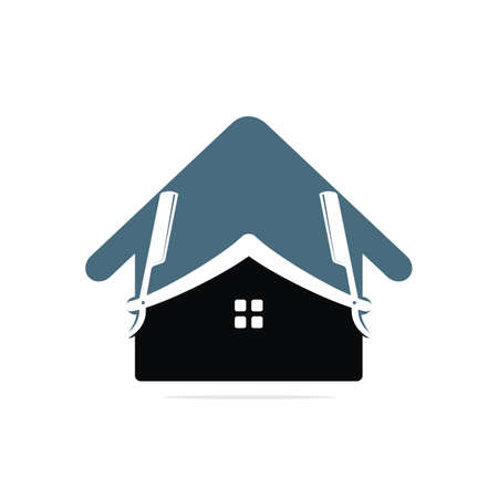 House Of Barber blade Logo Design Icon Template. Barbershop vector logo design template.のイラスト素材