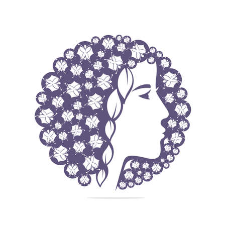 Girl leaves logo - white background illustration designのイラスト素材