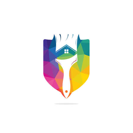 Home restoration vector logo design. Property maintenance and house renovation icon vector. Home paint brush icon.のイラスト素材