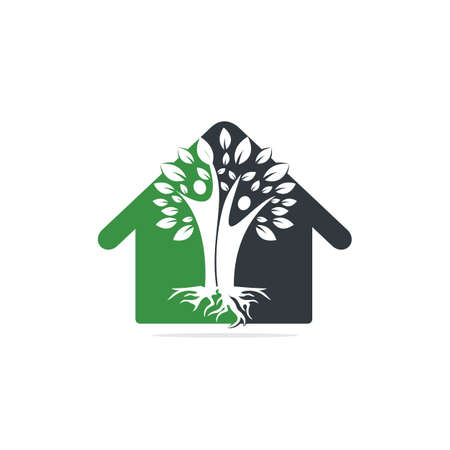 Family Tree And Roots Home Shape Logo Design. Family Tree House Symbol Icon Logo Designのイラスト素材