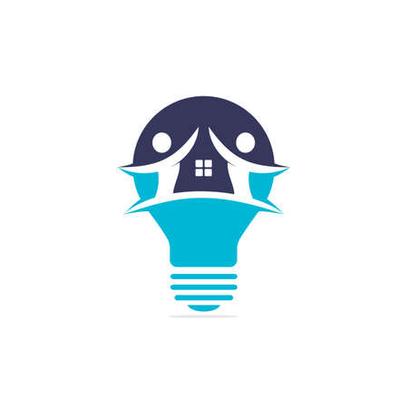 Smart house logo template. Light bulb with building and people logo design. Concept for intellectual home, flat or cottage.のイラスト素材