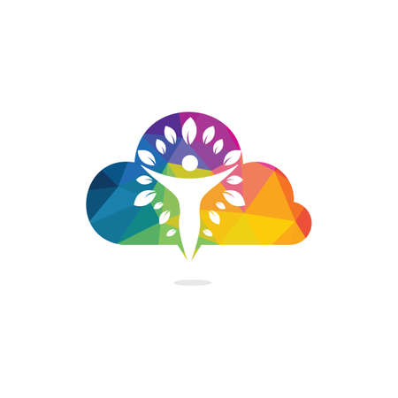 Human character with leaves and cloud logo design. Health and beauty salon logo. Nature and fitness logo.のイラスト素材