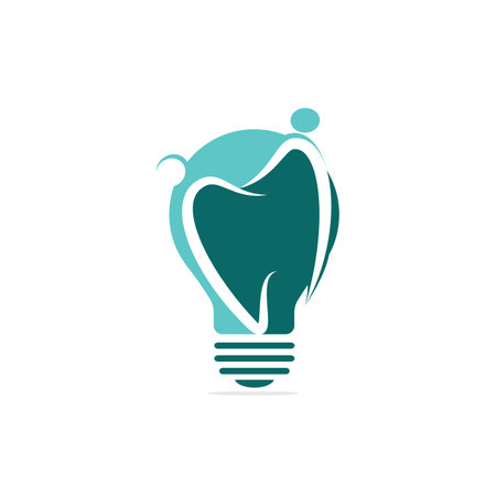 Dental Ideas Abstract Vector Logo Template. Tooth and Light Bulb Concept Label. Stomatology Business or Clinic Emblem.のイラスト素材