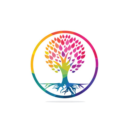 Tree Roots vector logo design. Vector tree with roots logo element.のイラスト素材