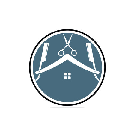 House Of Barber blade Logo Design Icon Template. Barbershop vector logo design template.のイラスト素材