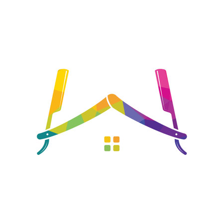 House Of Barber blade Logo Design Icon Template. Barbershop vector logo design template.のイラスト素材