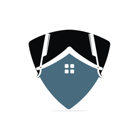 House Of Barber blade Logo Design Icon Template. Barbershop vector logo design template.のイラスト素材