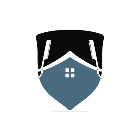 House Of Barber blade Logo Design Icon Template. Barbershop vector logo design template.のイラスト素材