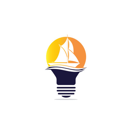 Yacht and bulb design. Yachting club or yacht sport team vector design. Marine travel adventure or yachting championship or sailing trip tournament.のイラスト素材