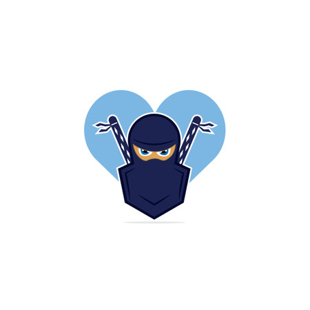 Ninja love vector symbol or icon design. Ninja heart shape vector design.のイラスト素材