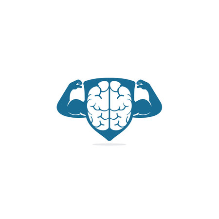 Strong brain vector logo design. Brain with strong double biceps.のイラスト素材