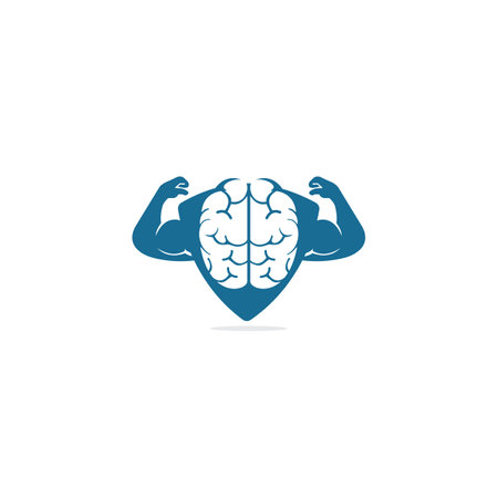 Strong brain vector logo design. Brain with strong double biceps.のイラスト素材