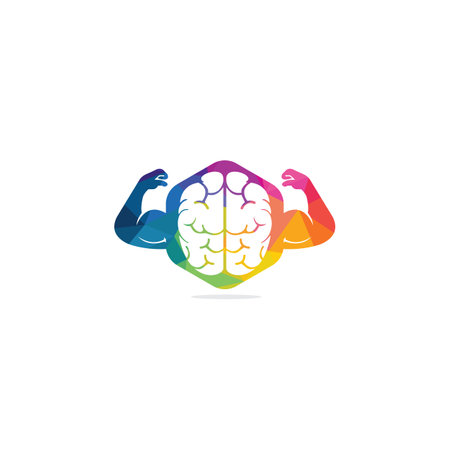 Strong brain vector logo design. Brain with strong double biceps.のイラスト素材