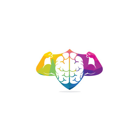 Strong brain vector logo design. Brain with strong double biceps.のイラスト素材