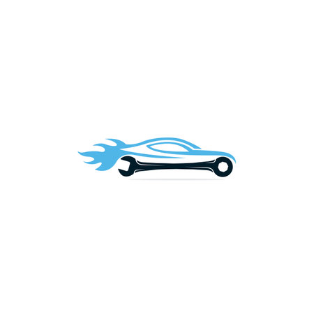 Car abstract vector design concept. Auto service icon with wrench. Car repair and auto parts theme.のイラスト素材
