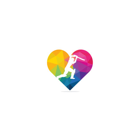Batsman playing cricket heart shape concept logo. Cricket competition logo.のイラスト素材