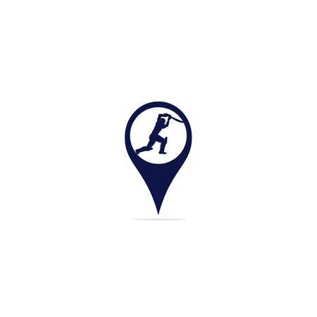 Batsman playing cricket map pin shape concept logo. Cricket competition logo.のイラスト素材