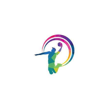 Basketball Sport vector logo design. Basketball player slam dunk design vector.のイラスト素材